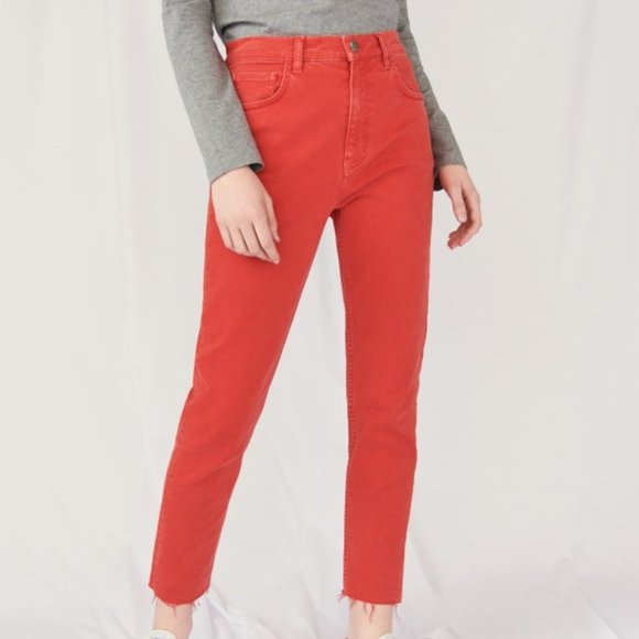 NWT Mih Jeans Mimi Vintage High Rise Raw Hem Red 24 - Picture 1 of 16